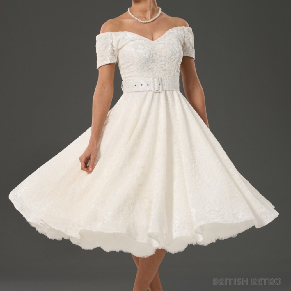 NWT Dee Dee Ivory Damask Dress By British Retro